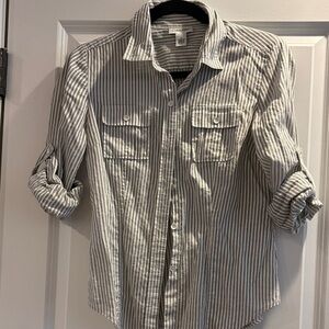 Calvin Klein Gray and White Striped Button-Down Shirt